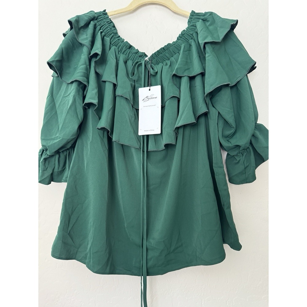 Byinns Women's Off Shoulder Ruffle Long Sleeve Blouses Casual Layered Tops Sz XL